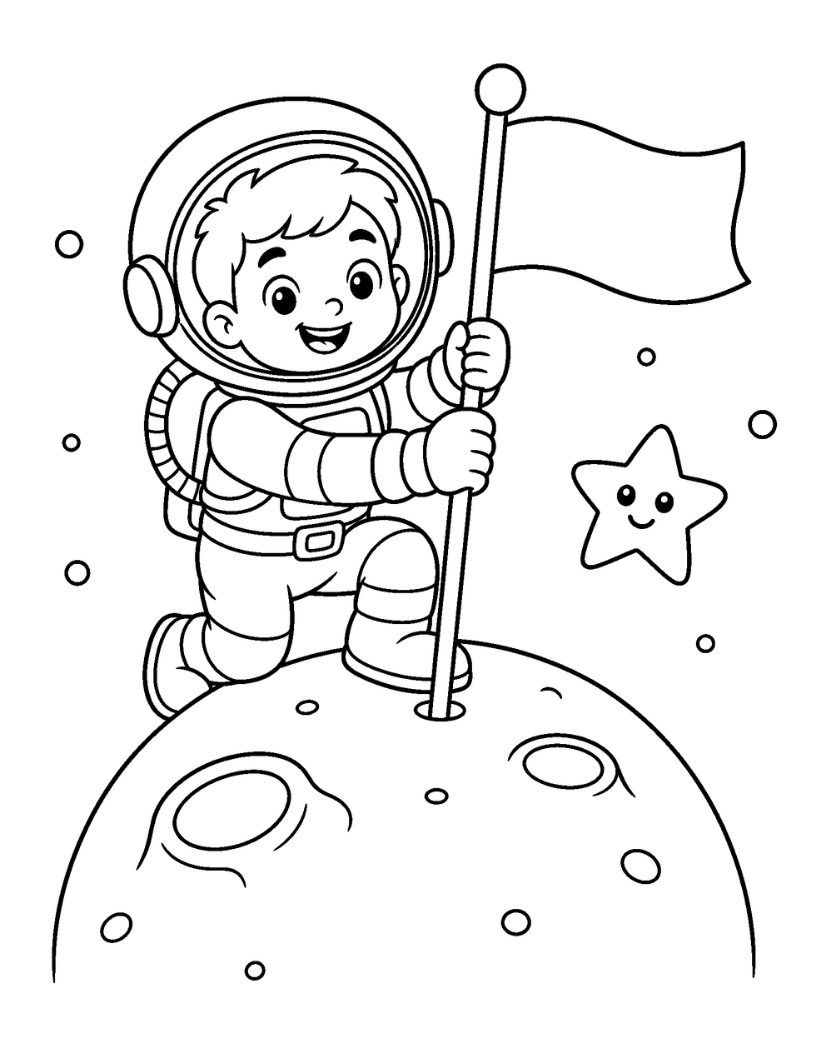 Adventures of The Little Astronaut – Kids Coloring Book (Ages 3–8)