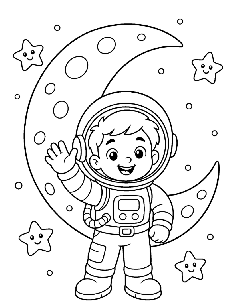 Adventures of The Little Astronaut – Kids Coloring Book (Ages 3–8)