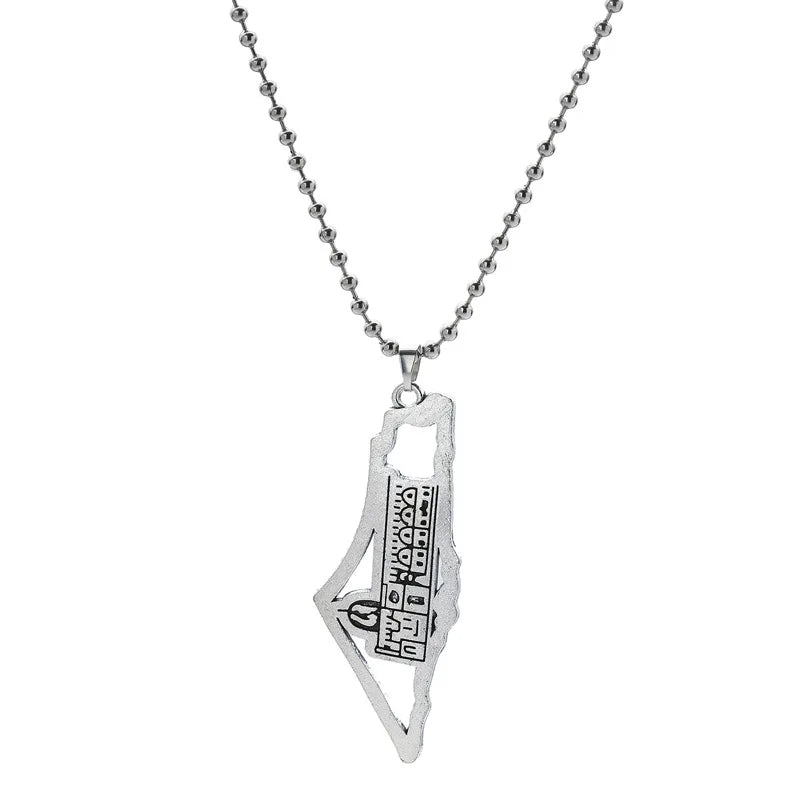 Palestine Map Flag Pendant Necklace for Men & Women – Stainless Steel
