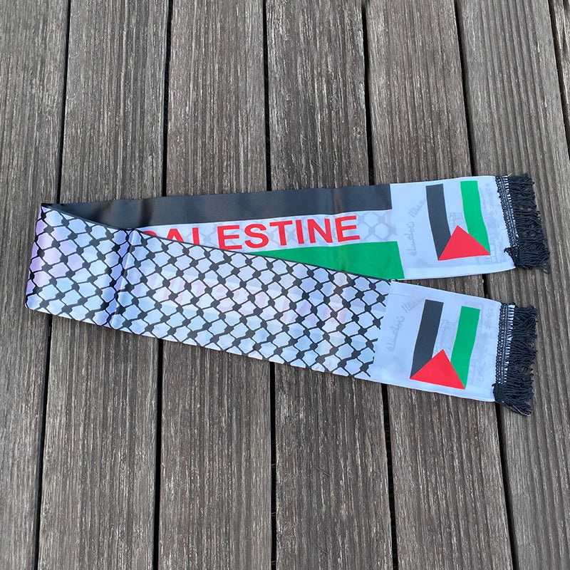 Palestine Flag Scarf – Satin Keffiyeh Print with Fringe | 14×130 cm