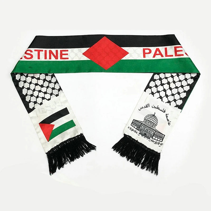 Palestine Flag Scarf – Satin Keffiyeh Print with Fringe | 14×130 cm