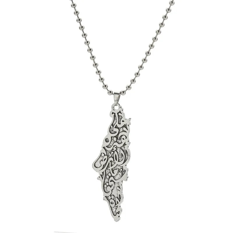 Palestine Map Flag Pendant Necklace for Men & Women – Stainless Steel