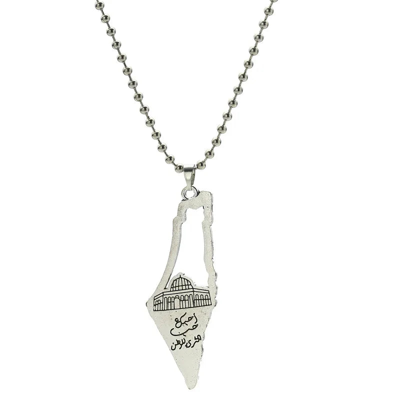 Palestine Map Flag Pendant Necklace for Men & Women – Stainless Steel