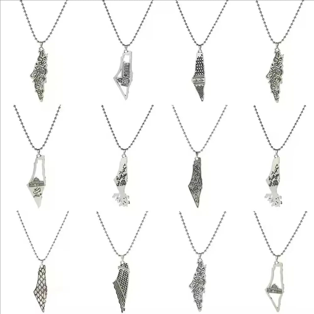 Palestine Map Flag Pendant Necklace for Men & Women – Stainless Steel