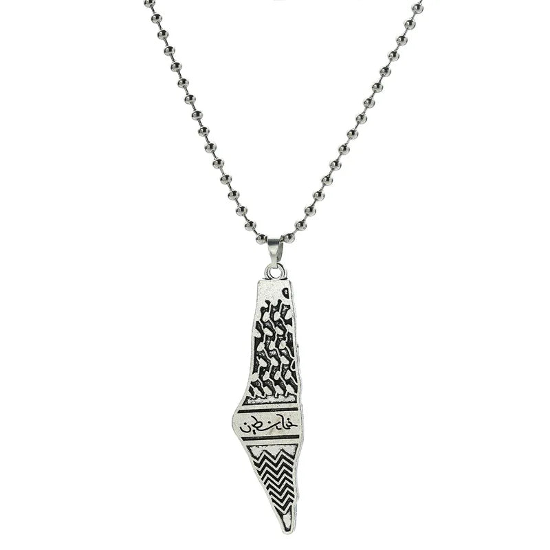 Palestine Map Flag Pendant Necklace for Men & Women – Stainless Steel