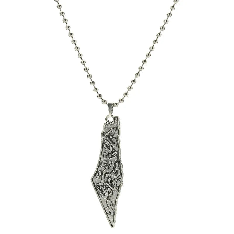 Palestine Map Flag Pendant Necklace for Men & Women – Stainless Steel