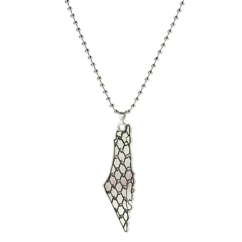 Palestine Map Flag Pendant Necklace for Men & Women – Stainless Steel