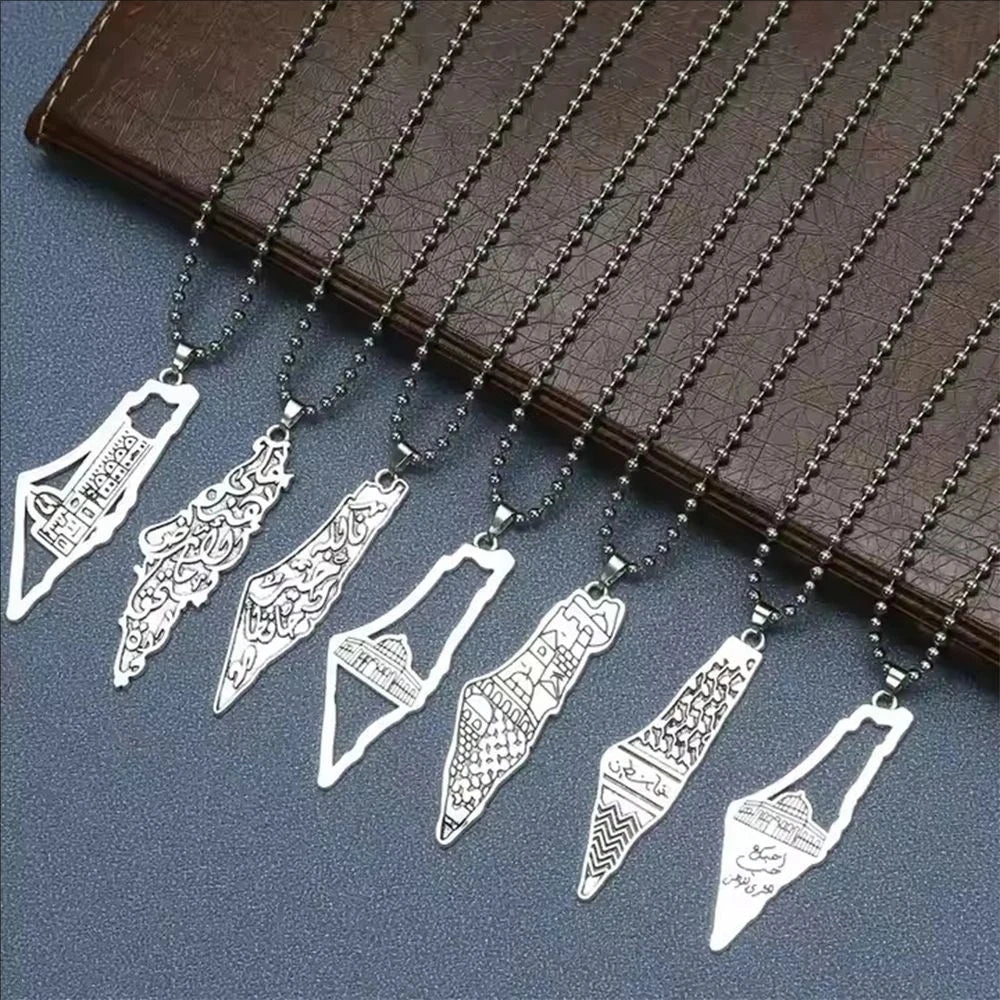 Palestine Map Flag Pendant Necklace for Men & Women – Stainless Steel