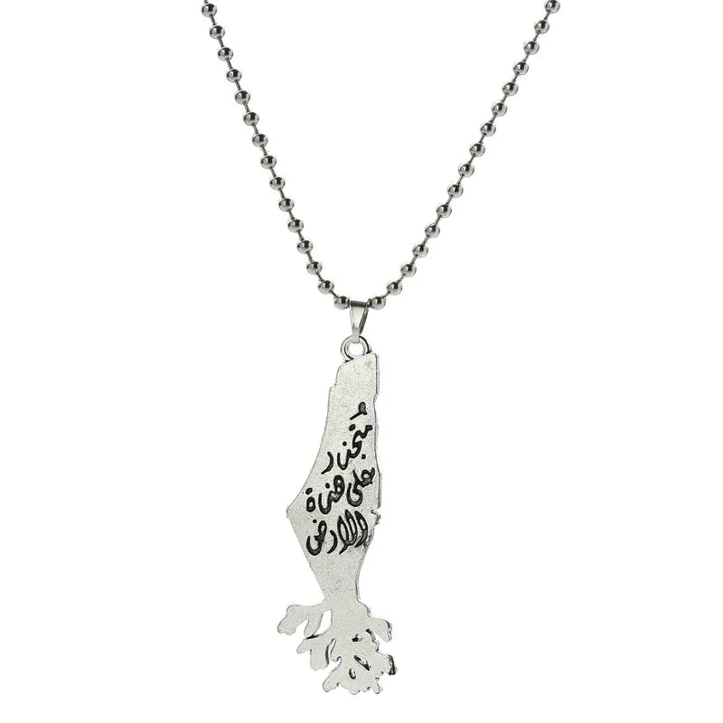 Palestine Map Flag Pendant Necklace for Men & Women – Stainless Steel